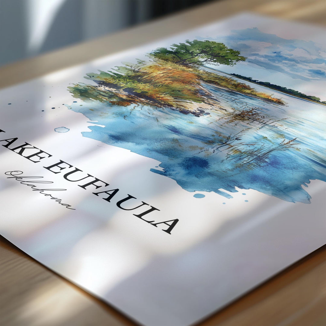 Lake Eufaula Wall Art, Eufaula Print, Oklahoma Watercolor Art, Lake Eufaula OK Gift, Travel Print, Travel Poster, Housewarming Gift