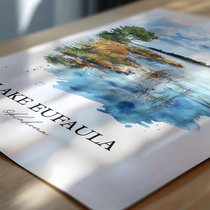 Lake Eufaula Wall Art, Eufaula Print, Oklahoma Watercolor Art, Lake Eufaula OK Gift, Travel Print, Travel Poster, Housewarming Gift