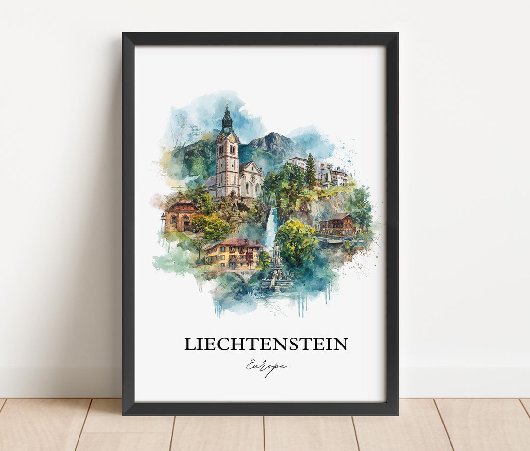 Liechtenstein Art, Liechtenstein Print, Liechtenstein Watercolor Art, Liechtenstein Gift, Travel Print, Travel Poster, Housewarming Gift