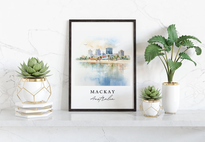 Mackay traditional travel art - Australia, Mackay poster, Wedding gift, Birthday present, Custom Text, Personalized Gift