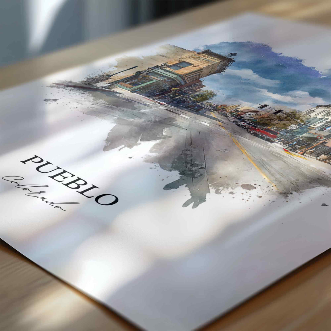 Pueblo CO Wall Art, Pueblo Print, Pueblo Watercolor Art, Pueblo Colorado Gift, Travel Print, Travel Poster, Housewarming Gift