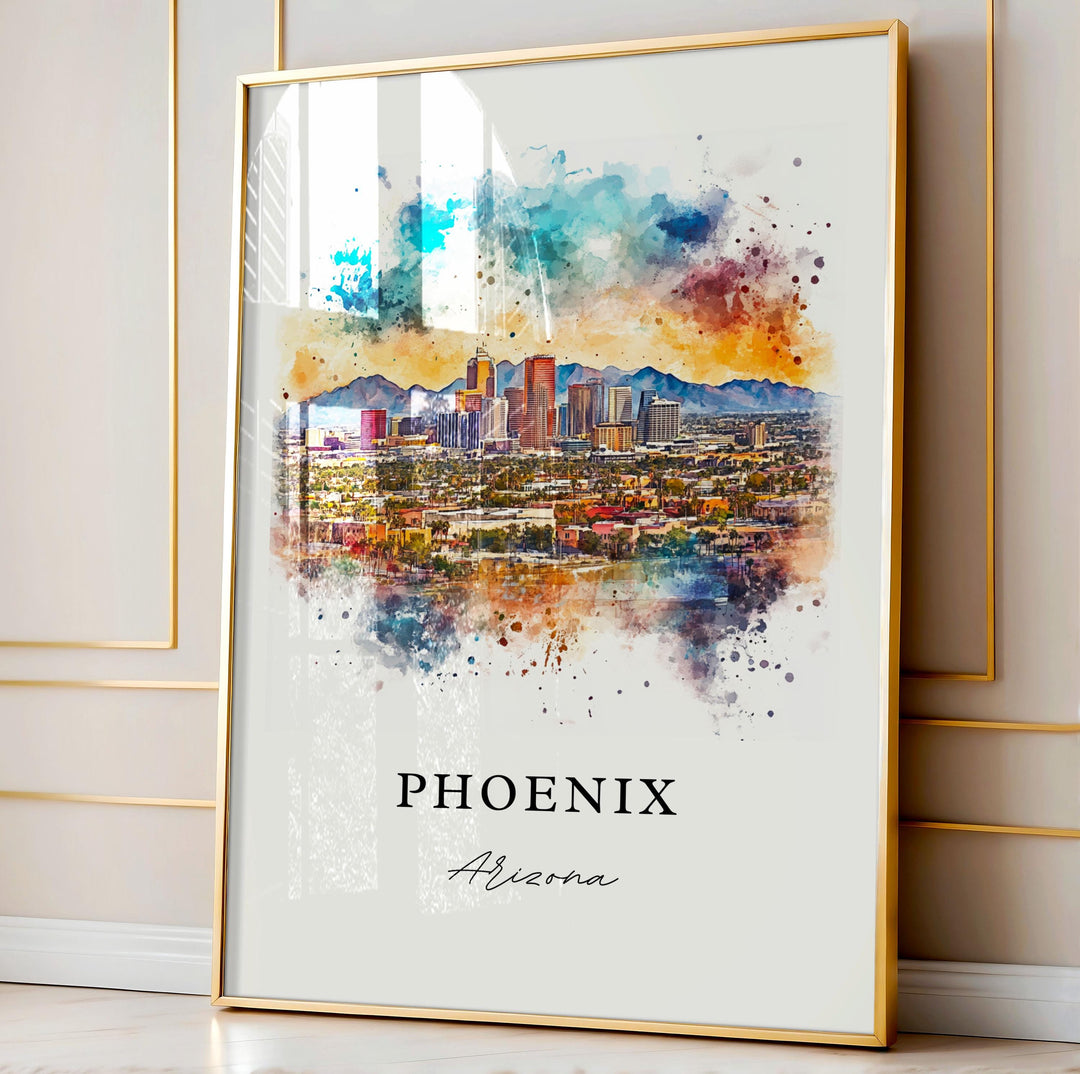Phoenix AZ Wall Art, Phoenix Arizona Print, Phoenix Watercolor Art, Phoenix AZ Gift, Arizona
