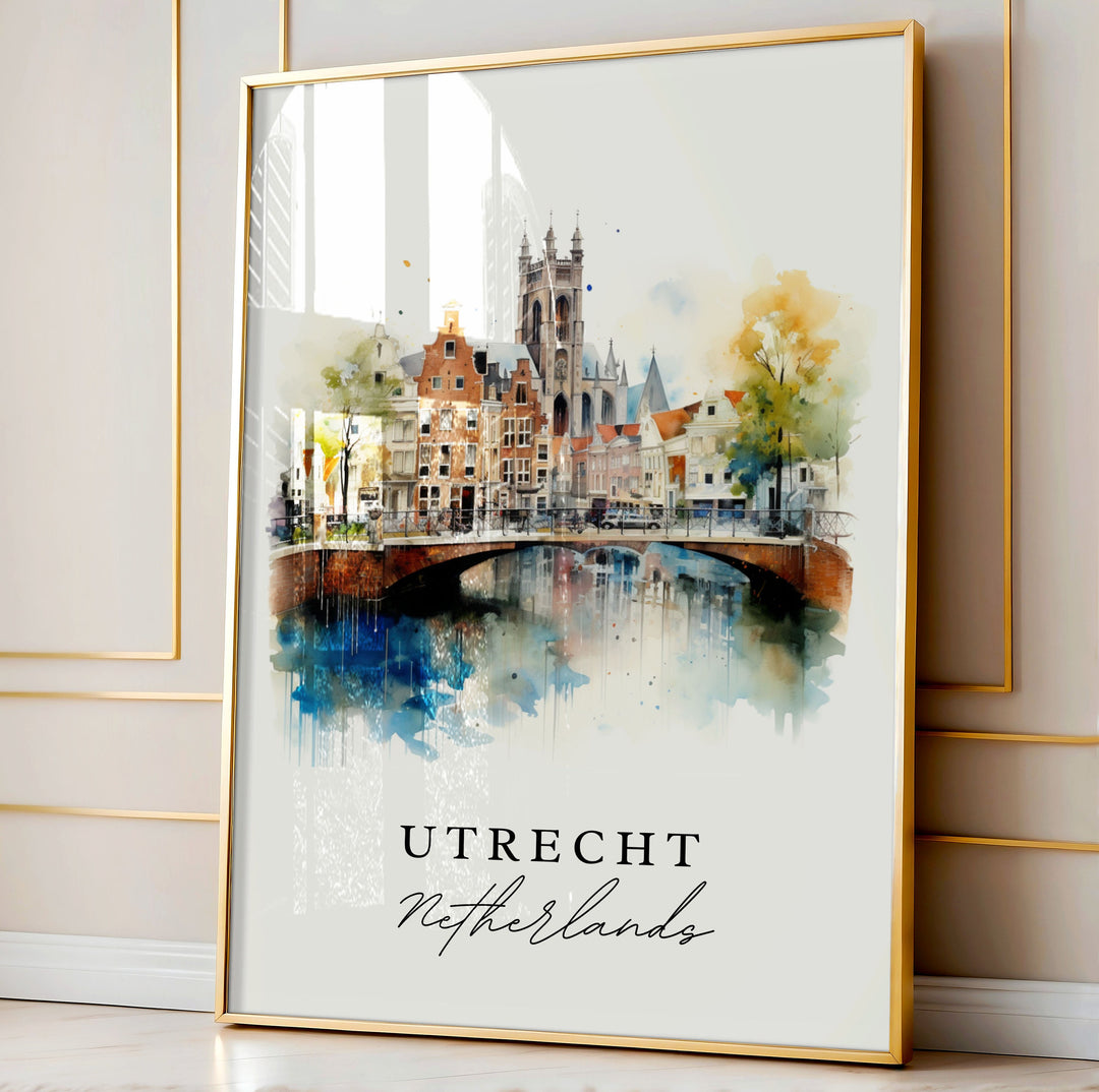 Utrecht traditional travel art - The Netherlands, Utrecht poster, Wedding gift, Birthday present, Custom Text, Personalized Gift