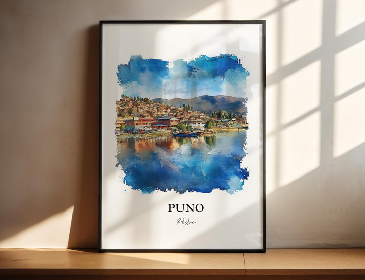 Puno Peru Wall Art, Lake Titicaca Print, Peru Watercolor Art, Puno Peru Gift, Travel Print, Travel Poster, Housewarming Gift