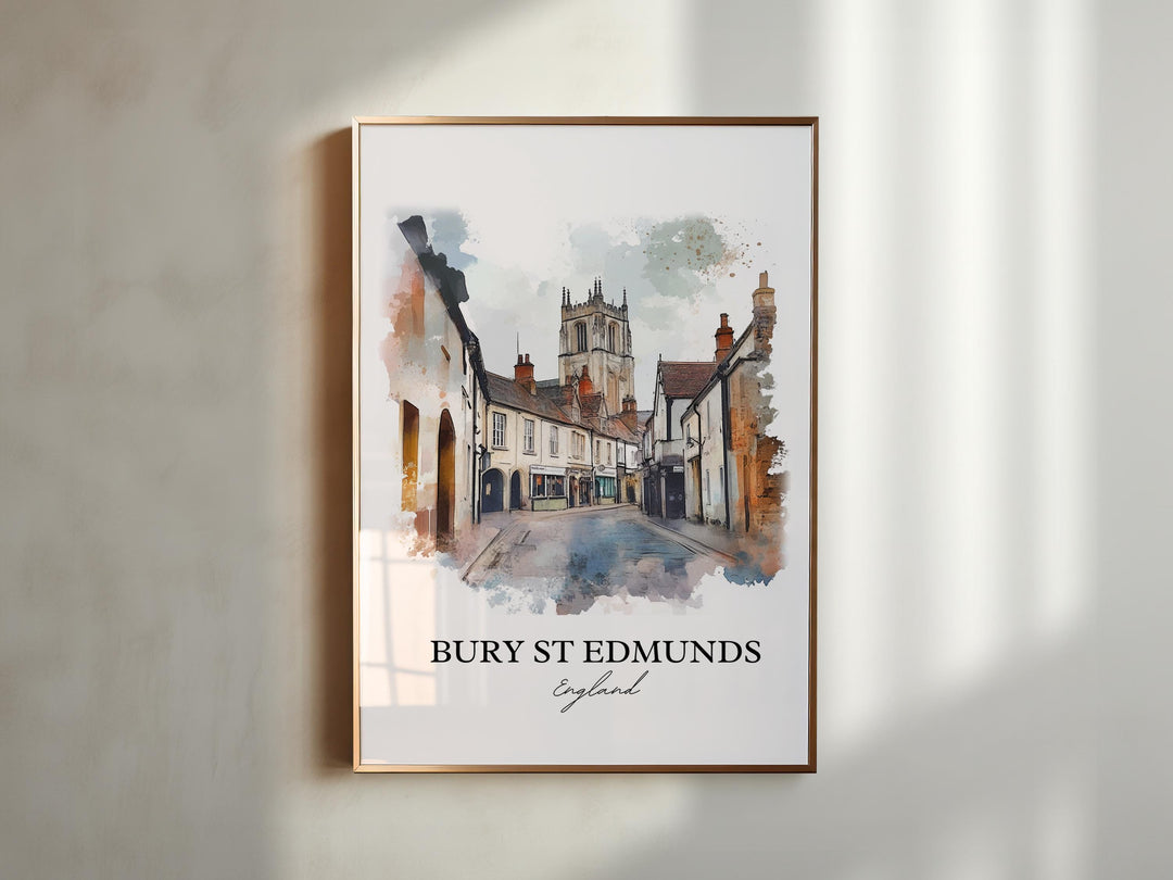 Bury St Edmunds Wall Art, West Suffolk Print, England Watercolor Art, Bury England Gift, Travel Print, Travel Poster, Housewarming Gift
