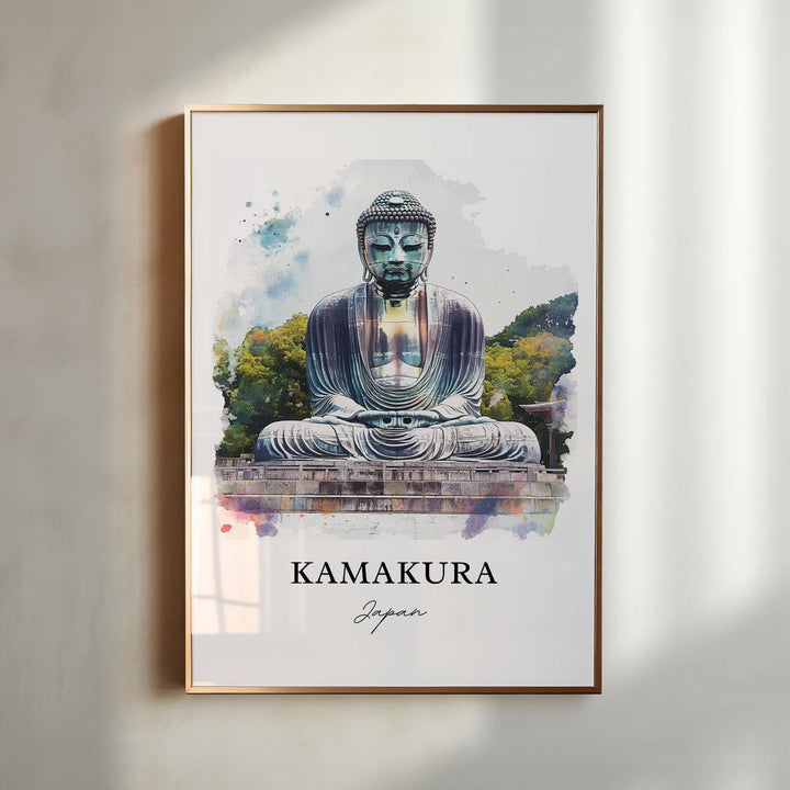 Kamakura Japan Wall Art, Giant Buddha Print, Kamakura Watercolor Art, Buddha Japan Gift, Travel Print, Travel Poster, Housewarming Gift
