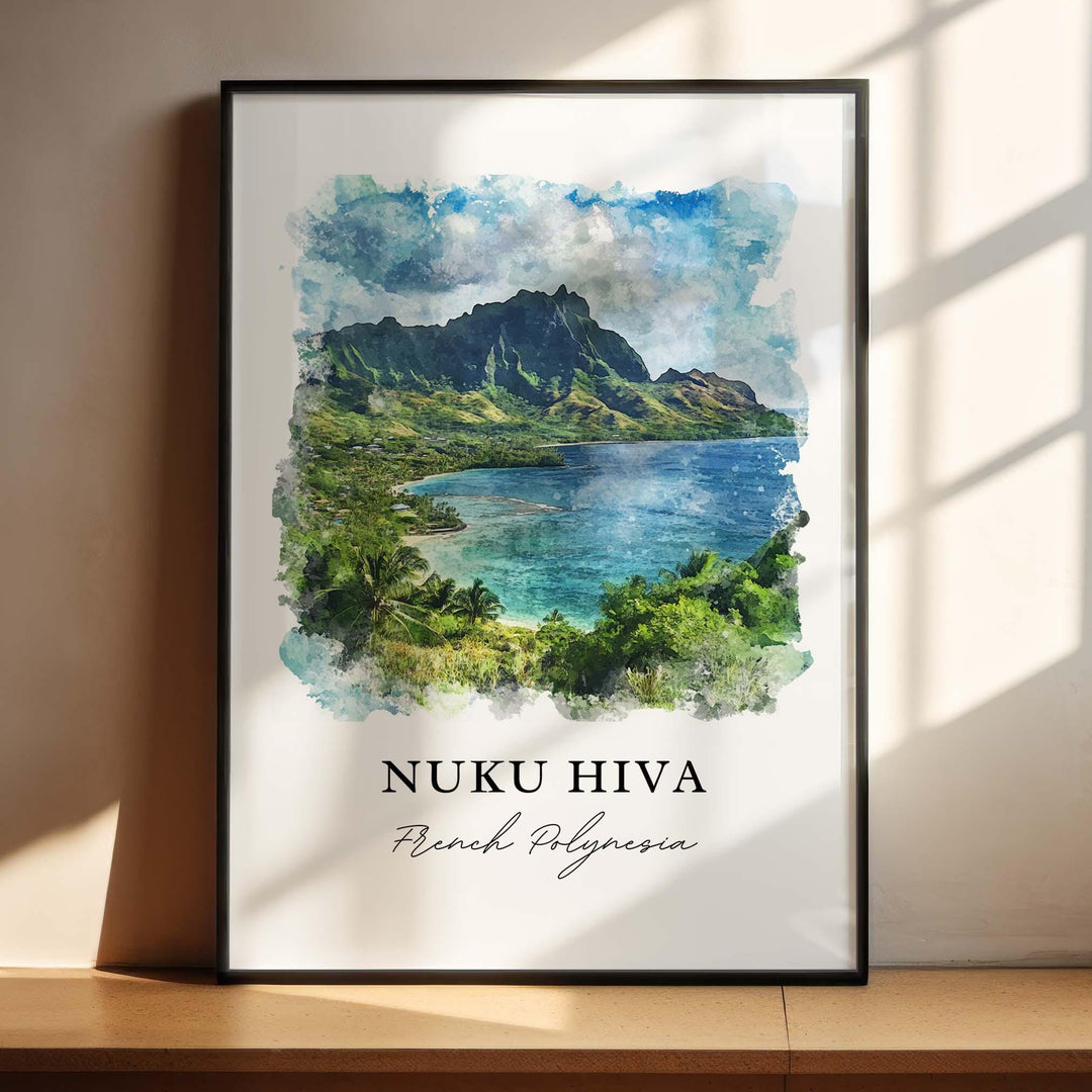 Nuku Hiva Wall Art, Nuku Hiva Print, Nuku Hiva Watercolor Art, French Polynesia Gift, Travel Print, Travel Poster, Housewarming Gift