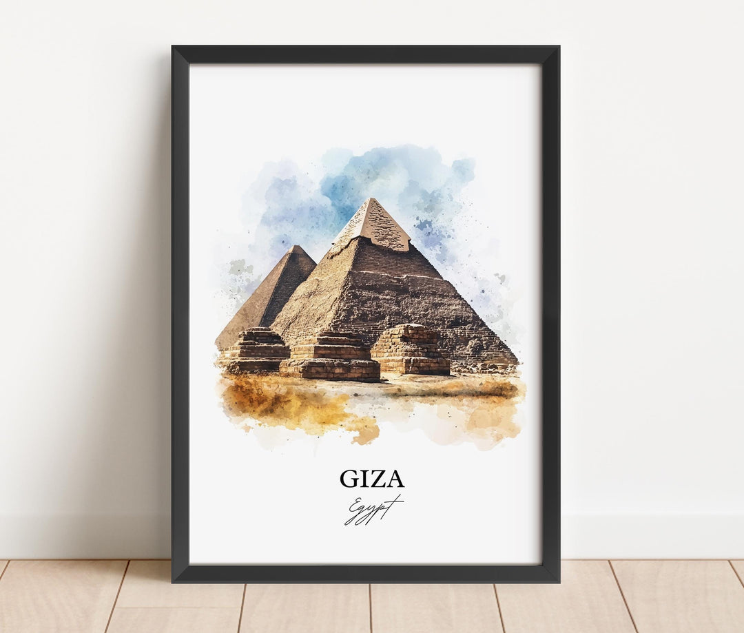 Giza Egypt Wall Art, Pyramids of Giza Print, Egypt Watercolor Art, Giza Egypt Gift, Travel Print, Travel Poster, Housewarming Gift