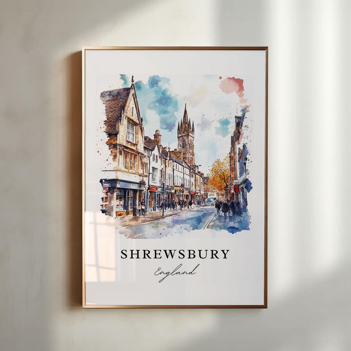 Shrewsbury England Wall Art, Shrewsbury Print, Shropshire Watercolor Art, Shrewsbury UK Gift,