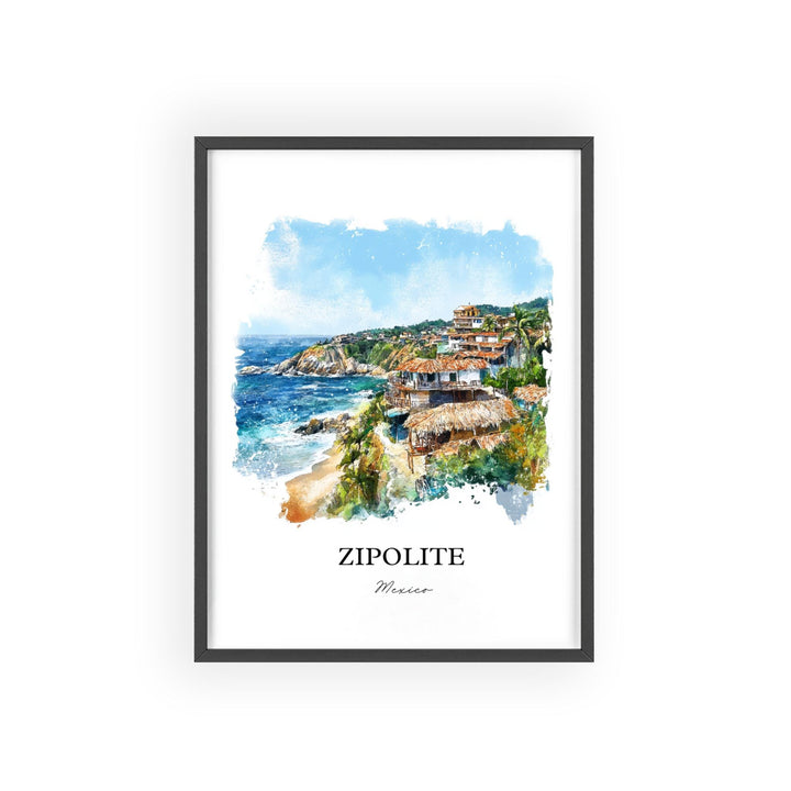 Zipolite Wall Art, Zipolite Mexico Print, Mexico Watercolor Art, Oaxaca Gift, Travel Print, Travel Poster, Housewarming Gift