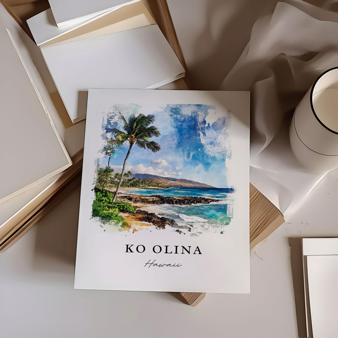 Ko Olina HI Wall Art, Ko Olina Print, Kapolei Hawaii Watercolor Art, Ko Olina Gift,
