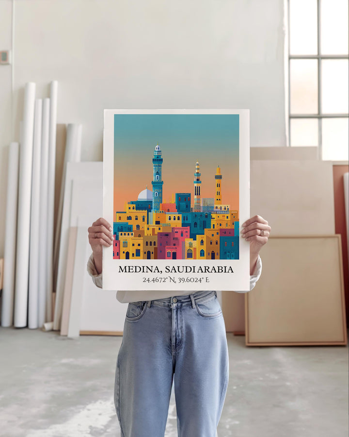 Medina Art, Medina Retro Travel Art, Medina Saudi Arabia Decor, Saudi Arabia Gift, Saudi Arabia Artwork, Travel Prints, Housewarming Gift
