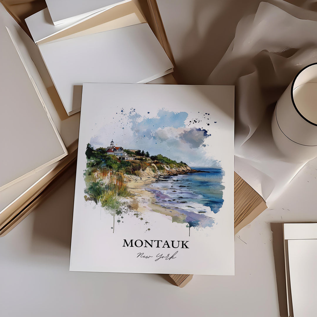 Montauk NY Wall Art, Long Island Print, Montauk Watercolor Art, Montauk NY Gift, Travel Print, Travel Poster, Housewarming Gift