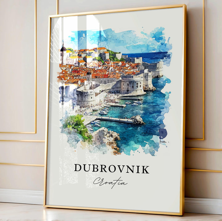 Dubrovink Wall Art, Dubrovink Croatia Print, Dubrovink Watercolor Art, Dubrovink Travel Gift,