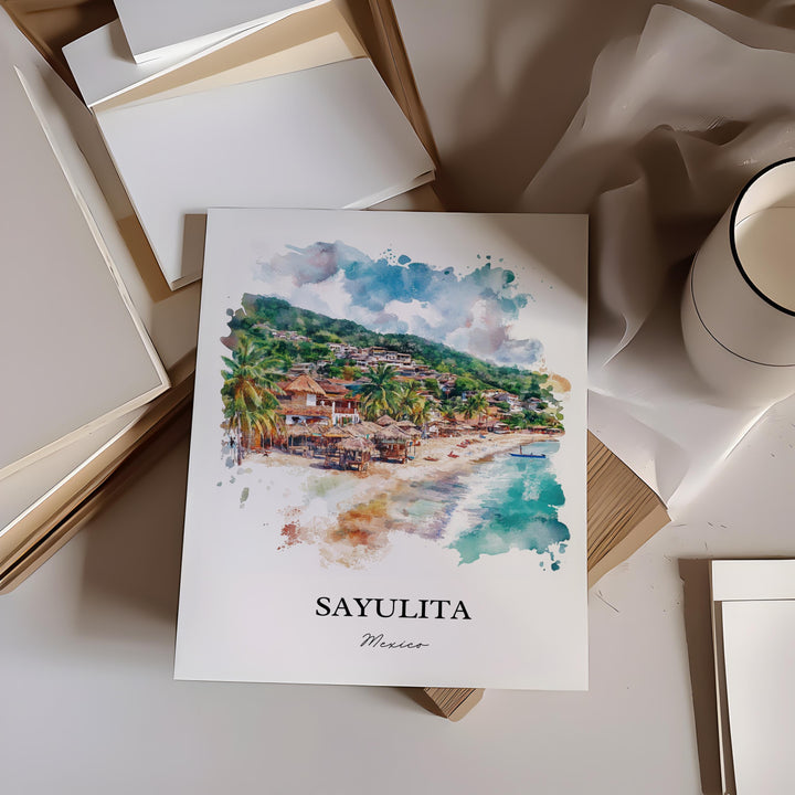 Sayulita Wall Art, Sayulita Mexico Print, Mexico Watercolor Art, Puerto Vallarta Gift, Travel Print, Travel Poster, Housewarming Gift