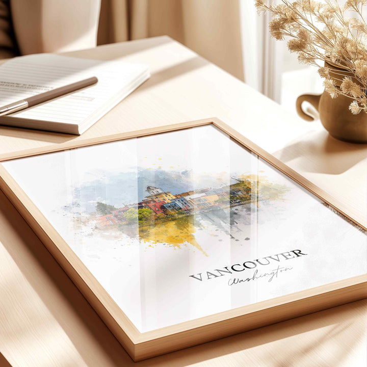 Vancouver, Washington Wall Art, Vancouver Print, Washington Watercolor Art, Clark County WA Gift, Travel Print, Travel Poster, Housewarming Gift