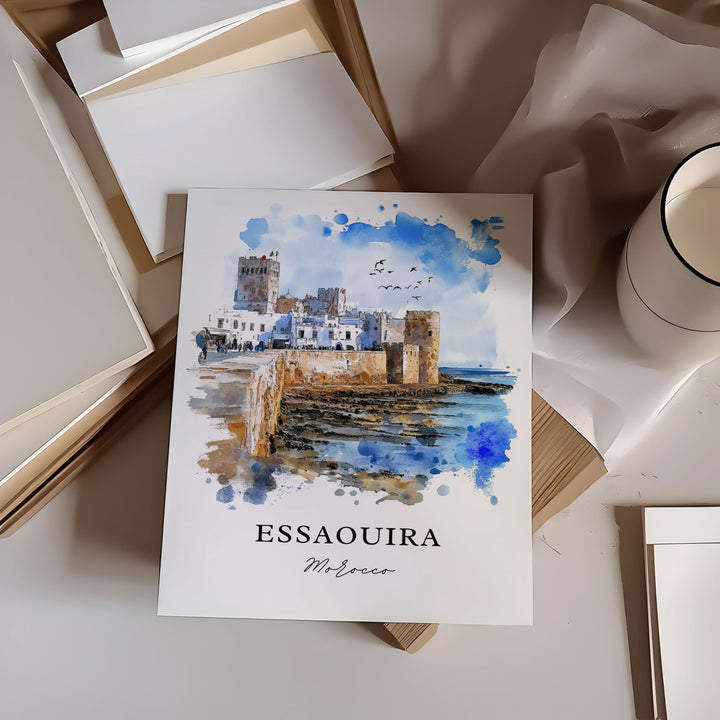 Essaouira Morocco Wall Art, Essaouira Print, Essaouira Watercolor Art, Essaouira Gift, Travel Print, Travel Poster, Housewarming Gift