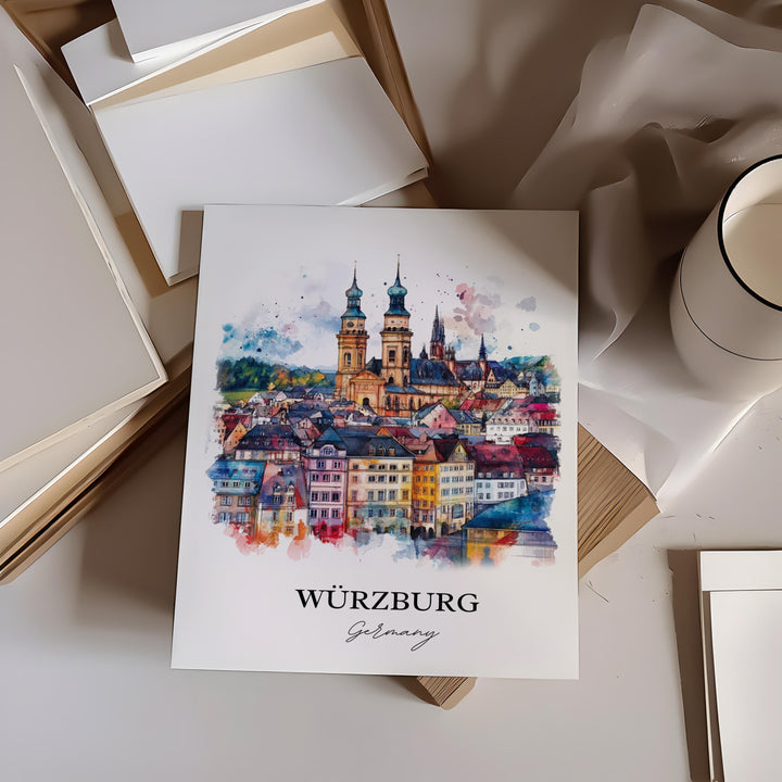 Würzburg  Wall Art, Bavaria Region Print, Germany Watercolor Art, Würzburg Gift, Travel Print, Travel Poster, Housewarming Gift