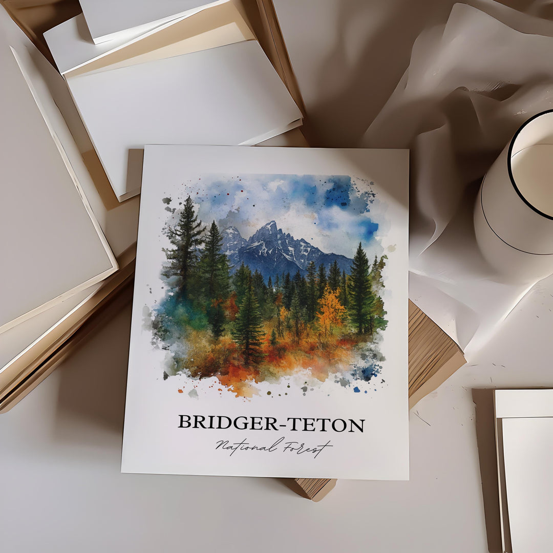 Bridger-Teton Wall Art, Jackson Wyoming Print, Wyoming Watercolor Art, Bridger-Teton Gift, Travel Print, Travel Poster, Housewarming Gift