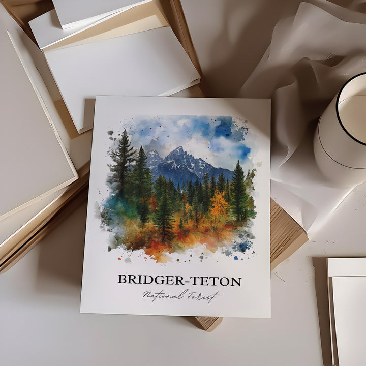Bridger-Teton Wall Art, Jackson Wyoming Print, Wyoming Watercolor Art, Bridger-Teton Gift, Travel Print, Travel Poster, Housewarming Gift