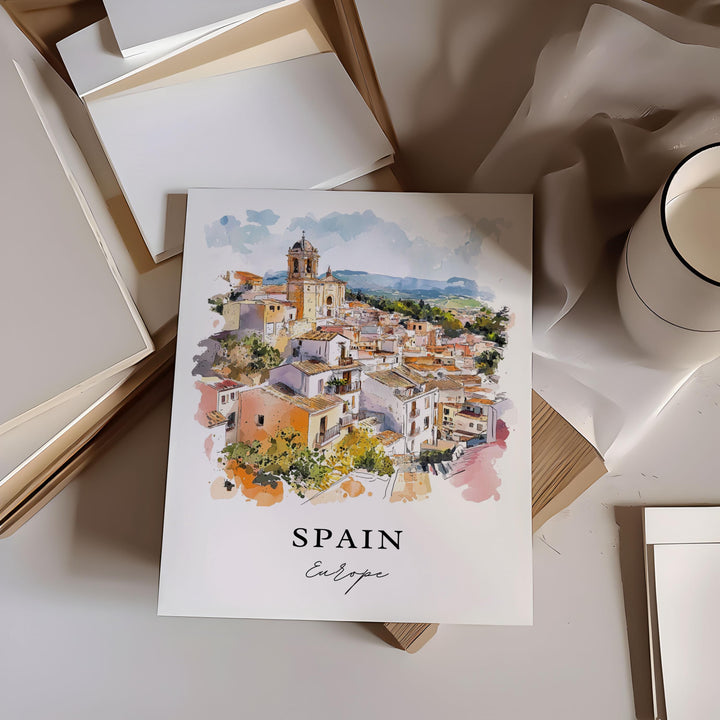 Spain Scenery Wall Art, Spain Country Print, Spain Watercolor Art, Spain Country Gift,