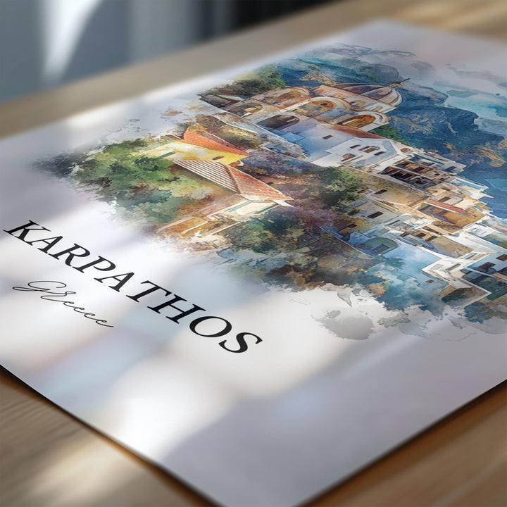 Karpathos Greece Wall Art, Dodecanese Islands Print, Greece Watercolor Art, Karpathos Gift, Travel Print, Travel Poster, Housewarming Gift