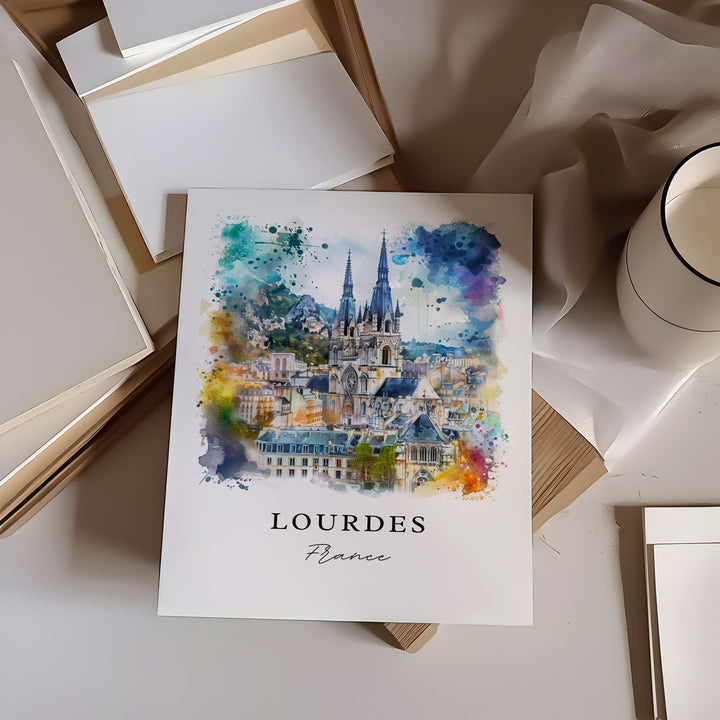 Lourdes France Wall Art, Lourdes Print, Lourdes Watercolor, France Gift, Lourdes