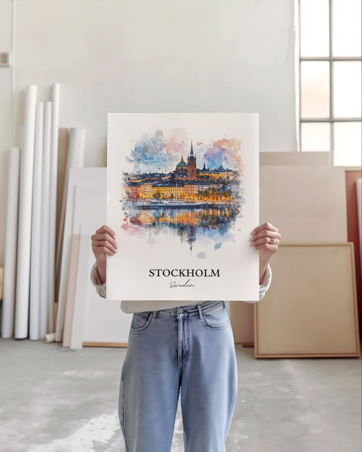 Stockholm Wall Art, Stockholm Sweden Print, Sweden Watercolor Art, Stockholm Gift, Travel Print, Travel Poster, Housewarming Gift