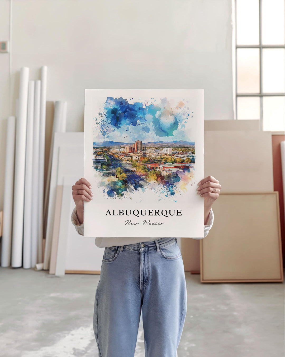 Albuquerque Wall Art, Albuquerque NM Print, Albuquerque Watercolor Art, Albuquerque Gift, Travel Print, Travel Poster, Housewarming Gift