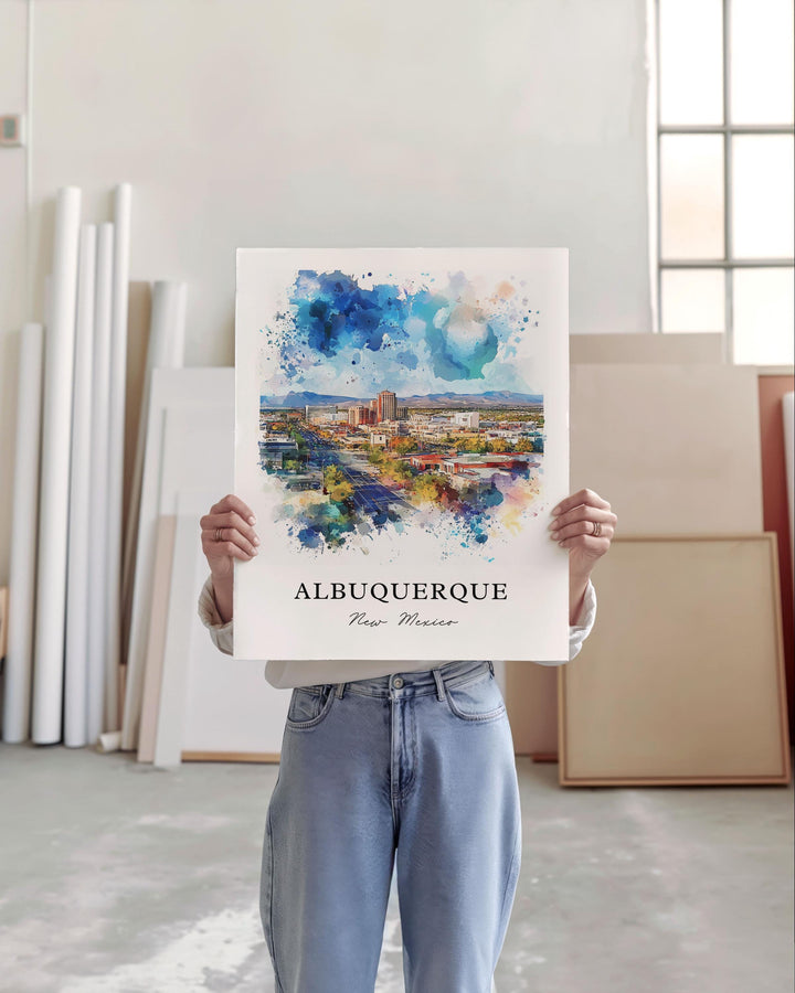 Albuquerque Wall Art, Albuquerque NM Print, Albuquerque Watercolor Art, Albuquerque Gift, Travel Print, Travel Poster, Housewarming Gift