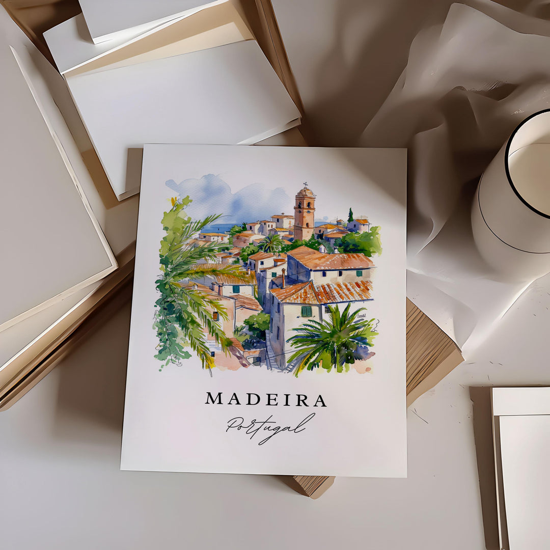 Madeira traditional travel art - Portugal, Madeira print, Wedding gift, Birthday present, Custom Text, Perfect Gift