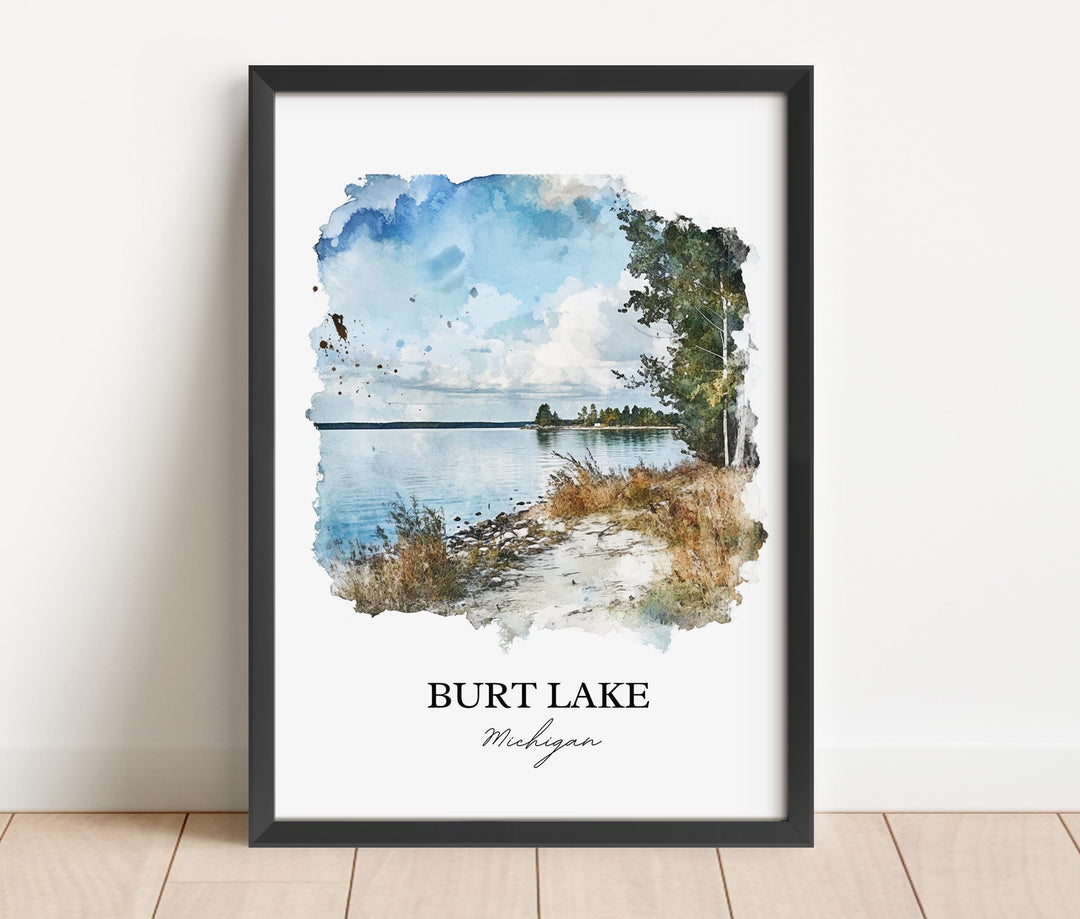 Burt Lake Michigan Art, Cheboygan County Print, Michigan Watercolor, Burt Lake Michigan Gift, Travel Print, Travel Poster, Housewarming Gift