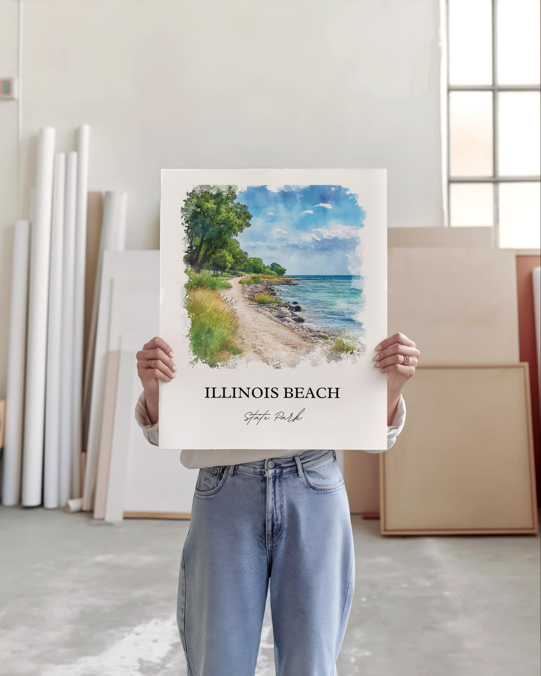 Illinois Beach State Park Wall Art, Zion IL Print, Illinois Watercolor, Illinois Beach Gift, Travel Print, Travel Poster, Housewarming Gift
