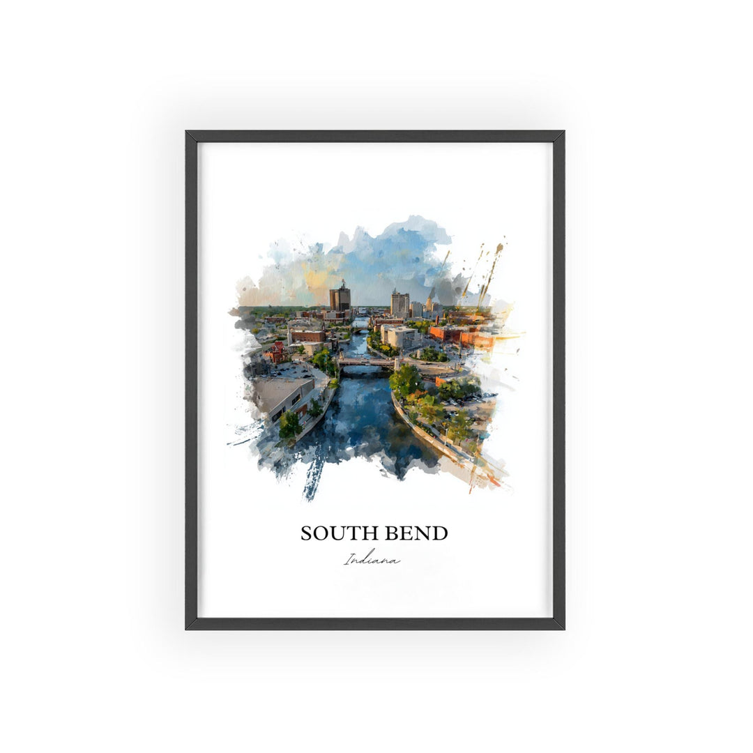 South Bend, Indiana Wall Art, South Bend Print, Indiana Watercolor Art, South Bend Indiana Gift, Travel Print, Travel Poster, Housewarming Gift