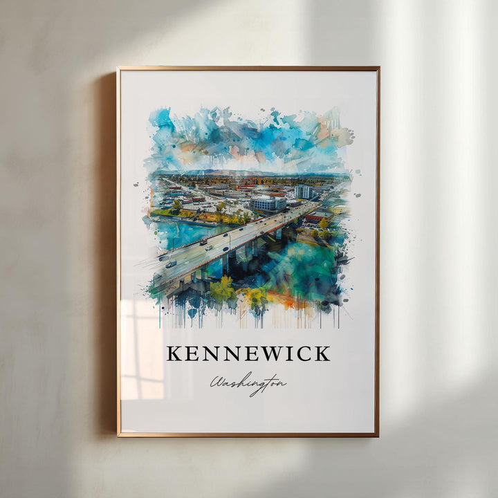 Kennewick WA Wall Art, Kennewick Print, Kennewick Watercolor Art, Benton County WA Gift,