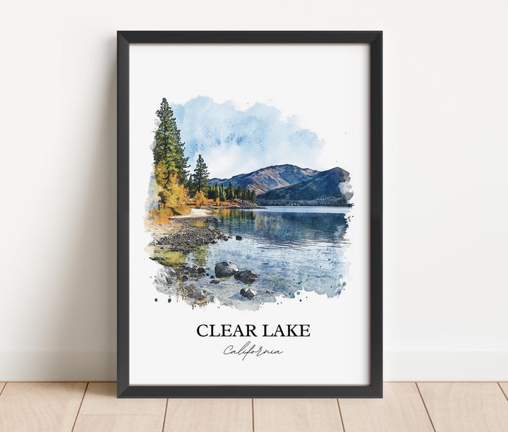 Clear Lake CA Wall Art, Napa County Print, Clear Lake Watercolor Art, Clear Lake Gift, Travel Print, Travel Poster, Housewarming Gift