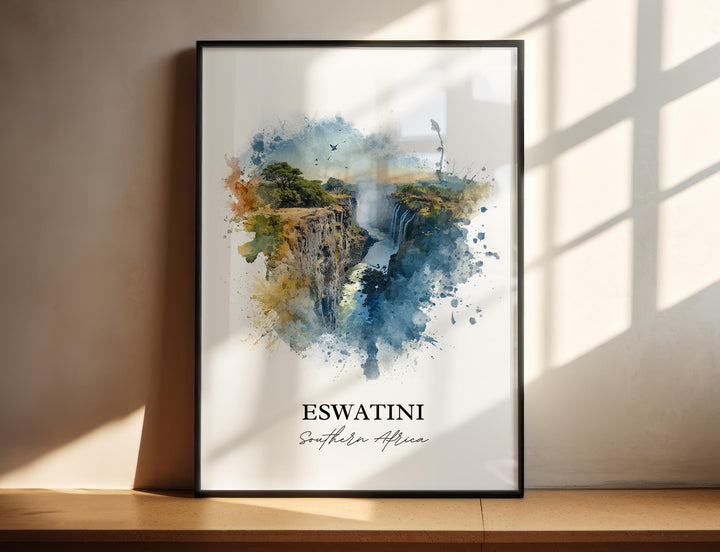 Eswatini Wall Art, Eswatini Print, South Africa Watercolor Art, Eswatini Gift, Travel Print, Travel Poster, Housewarming Gift