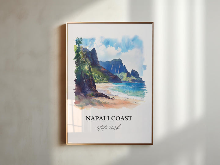 Napali Coast Wall Art, Kauai HI Print, Kauai Watercolor Art, Napali Coast State Park Gift, Travel Print, Travel Poster, Housewarming Gift