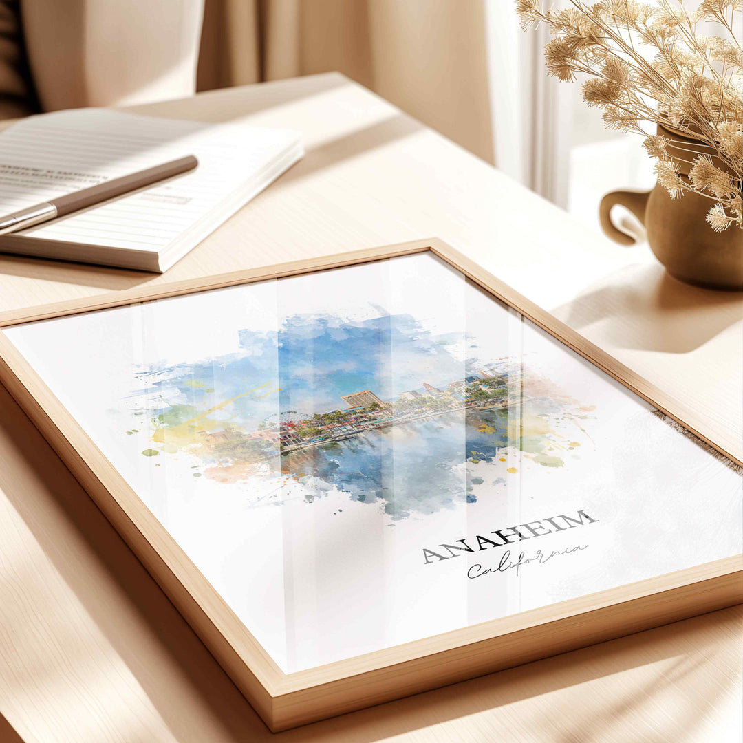 Anaheim CA Wall Art, Anaheim Print, Anaheim Watercolor Art, Anaheim California Gift, Travel Print, Travel Poster, Housewarming Gift
