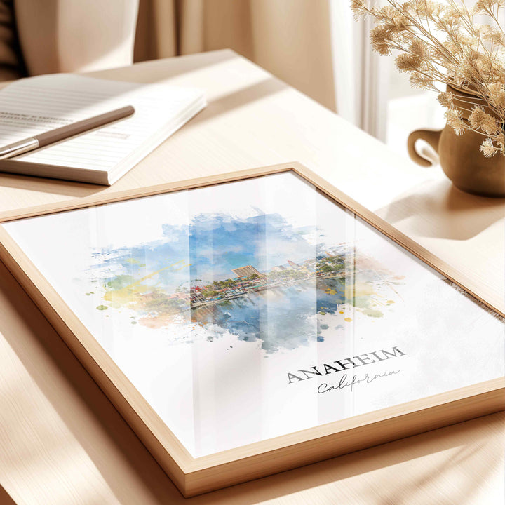 Anaheim CA Wall Art, Anaheim Print, Anaheim Watercolor Art, Anaheim California Gift, Travel Print, Travel Poster, Housewarming Gift