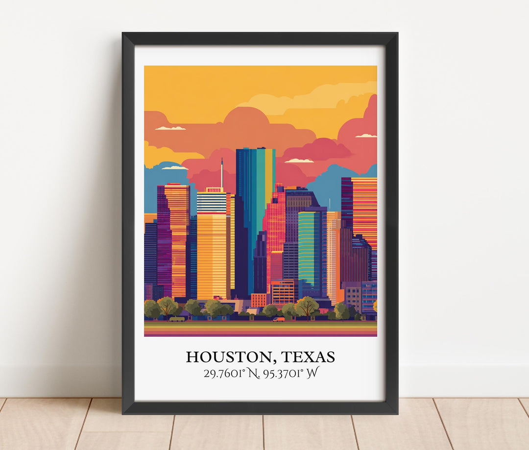 Houston Art, Houston Texas Retro Travel Art, Houston Home Decor, Houston Texas Gift, Texas Travel Art, Travel Prints, Housewarming Gift