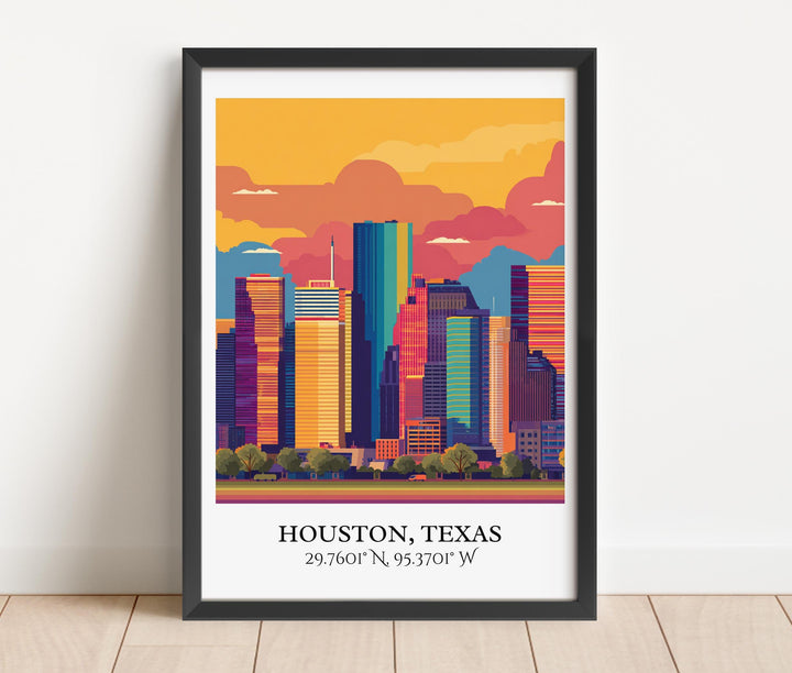 Houston Art, Houston Texas Retro Travel Art, Houston Home Decor, Houston Texas Gift, Texas Travel Art, Travel Prints, Housewarming Gift