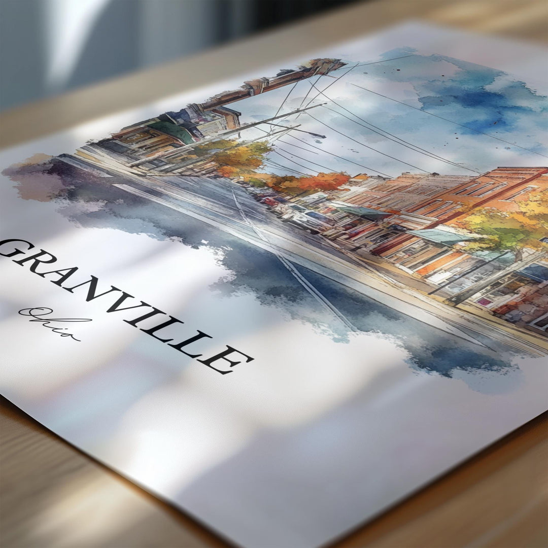 Granville OH Wall Art, Licking County Print, Ohio Watercolor Art, Granville Ohio Gift, Travel Print, Travel Poster, Housewarming Gift