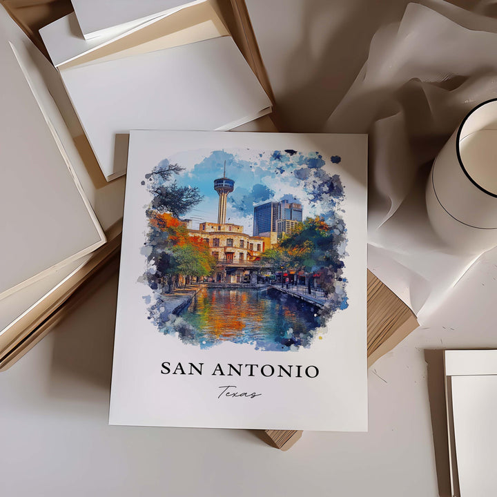San Antonio Wall Art, San Antonio TX Print, San Antonio Watercolor Art, San Antonio Gift, Travel Print, Travel Poster, Housewarming Gift
