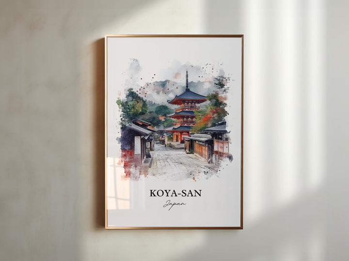 Koya-San Wall Art, Mount Koya Print, Japan Watercolor Art, Koya-San Japan Gift, Travel Print, Travel Poster, Housewarming Gift