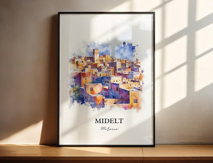 Midelt, Morocco – Watercolor Art Print of Middle Atlas Range