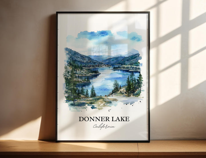 Donner Lake Wall Art, Donner Lake Print, California Watercolor Art, Donner Lake Gift, Travel Print, Travel Poster, Housewarming Gift