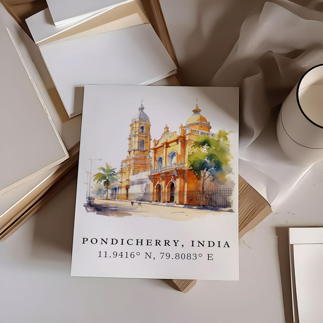 Pondicherry India wall art - India, Pondicherry poster, Pondicherry Wedding gift, Birthday present, Custom Text, Personalised Gift