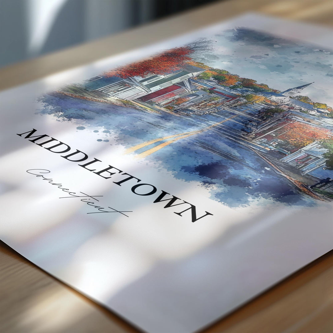 Middletown CT Art, Middlesex County CT Print, Connecticut Watercolor, Middletown CT Gift, Travel Print, Travel Poster, Housewarming Gift