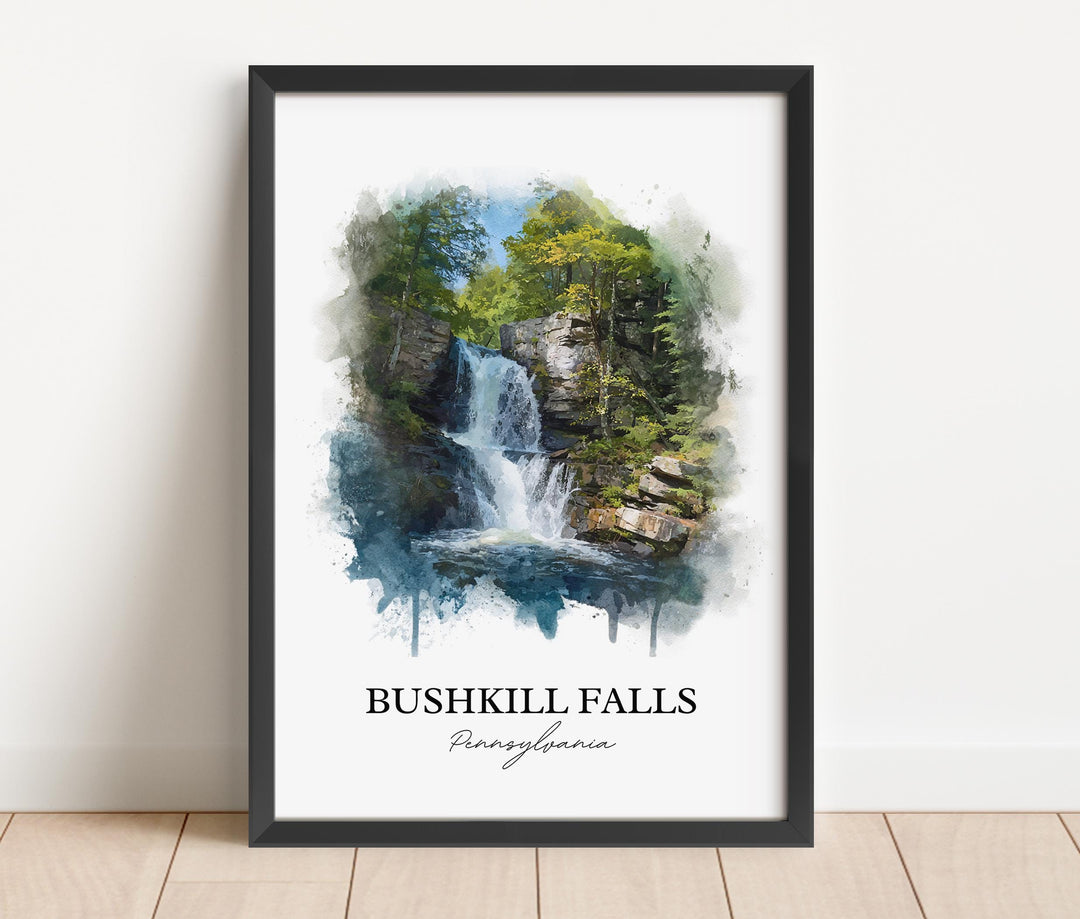Bushkill Falls Wall Art, Bushkill Falls Print, Poconos Watercolor Art, Bushkill Falls Gift, Travel Print, Travel Poster, Housewarming Gift